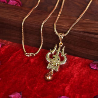 Gold Plated OM Shiva Trishul Chain Necklace